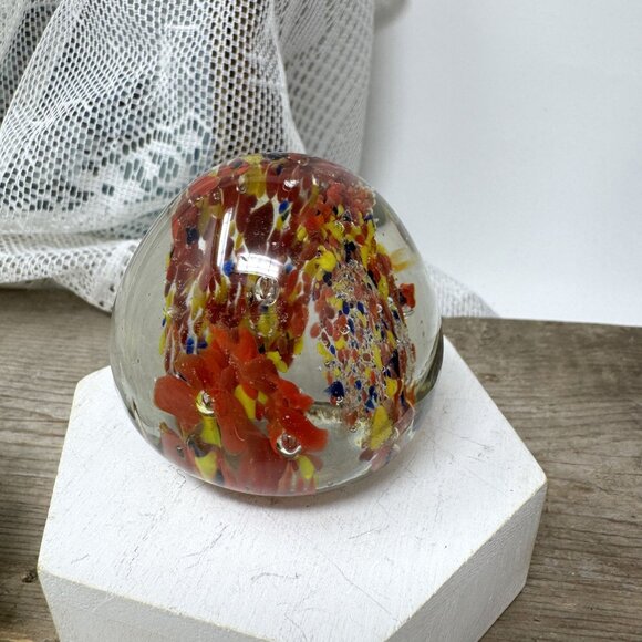 Handcrafted Glass Paperweight With Embedded Colorful Floral Design - Picture 6 of 9